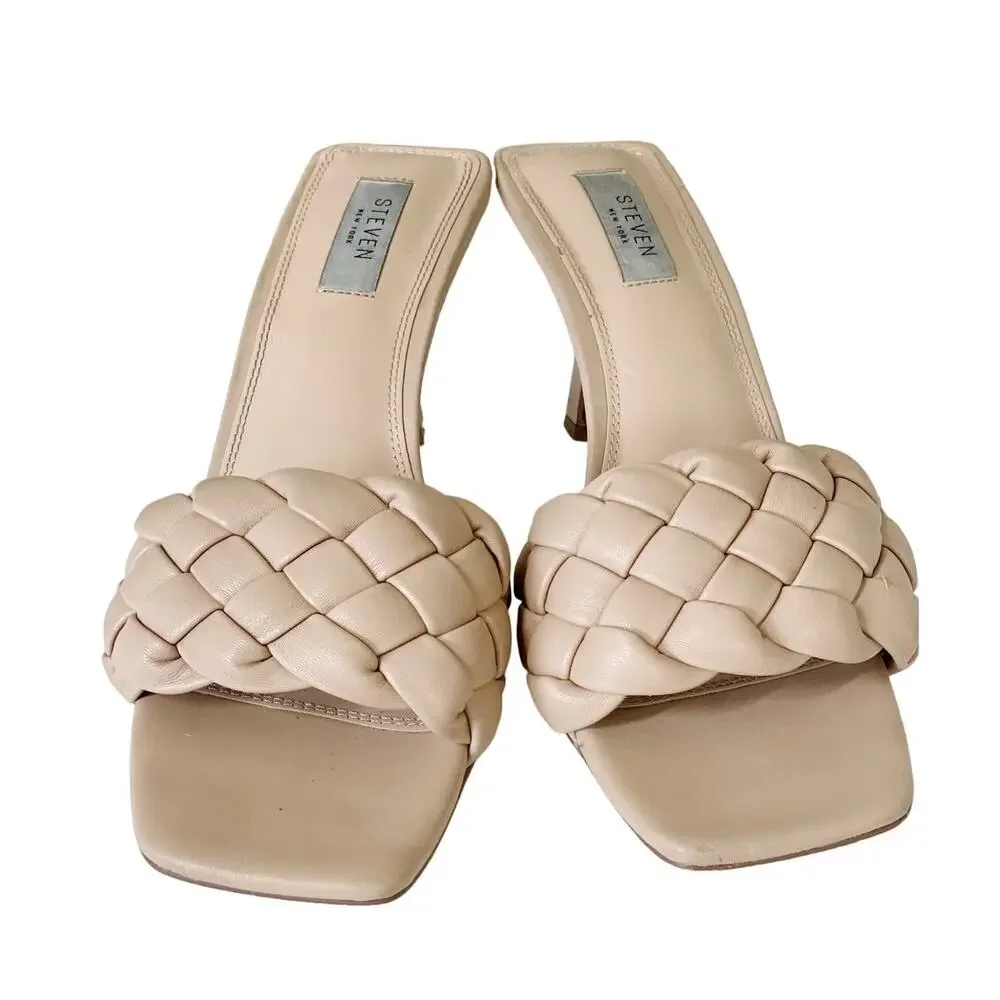3 FOR $45 SALE | Steven Steve Madden Braided Kitten Heel Mules Nude 10
